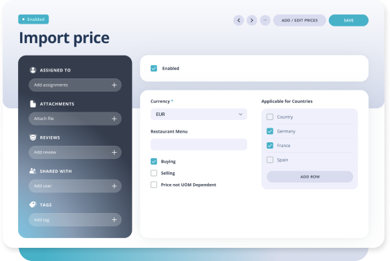 Custom price lists and fees